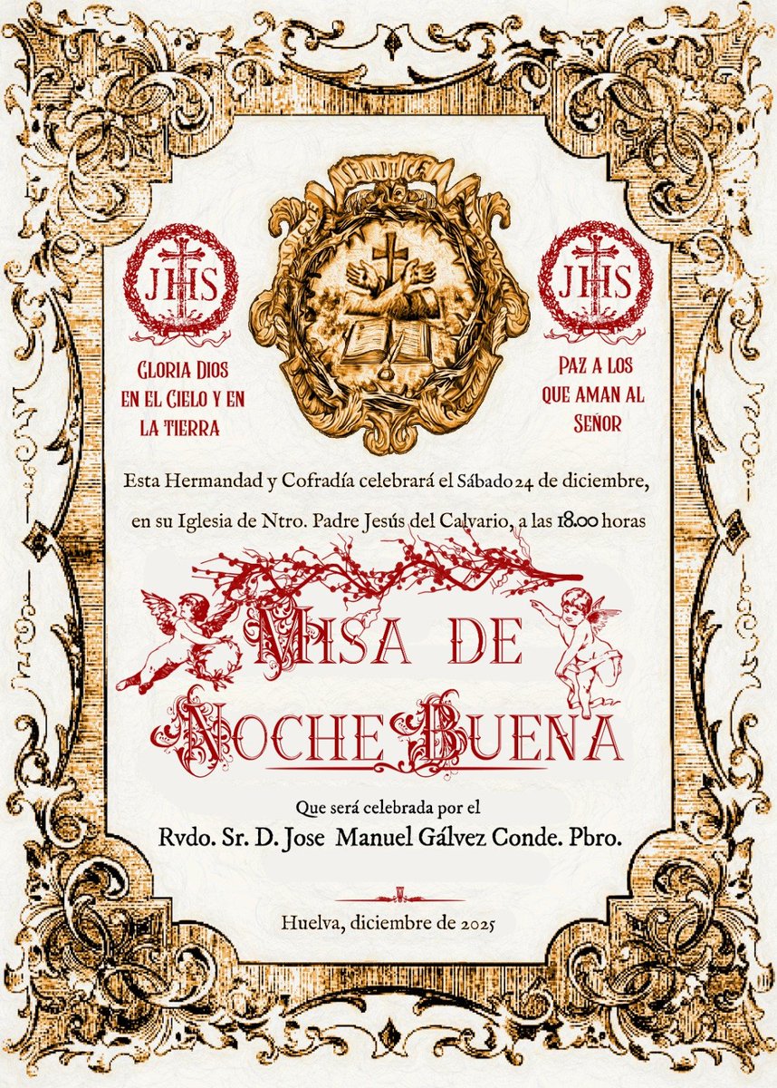 🟤 MISA DE NOCHEBUENA🎄

📆 Hoy,  24 de Diciembre.
🕕 A las 18:00 horas.
⛪ Iglesia de Nuestro Padre Jesús del Calvario.

📝 Presidida por el Rvdo. Sr. D. José Manuel Gálvez Conde. Es una forma hermosa de celebrar el nacimiento del Niño Dios.