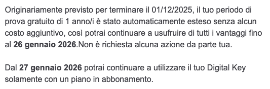 Benevenuti nell'era degli "abbonamenti" ai servizi auto. Io la Digital Key non la uso (e peraltro funzionava anche male), ma di questo passo servirà un "abbonamento" anche per aprire le portiere e avviare l'auto, pur avendola pagata? Io i costruttori li vedo male, ma proprio