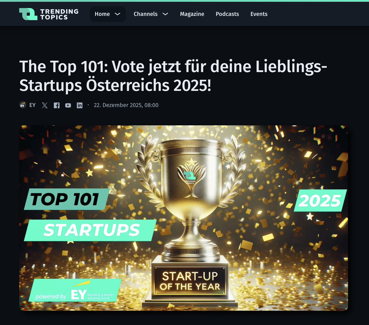 bluechip_org's tweet image. We're thrilled to be nominated for Startup of the Year Award by @TrendingTopicsA.

Trending Topics, the "TechCrunch of Austria", is an independent tech media company known for award-winning startup journalism.

Vote for Bluechip in the link below. ⬇️

trendingtopics.eu/das-grosse-tre…