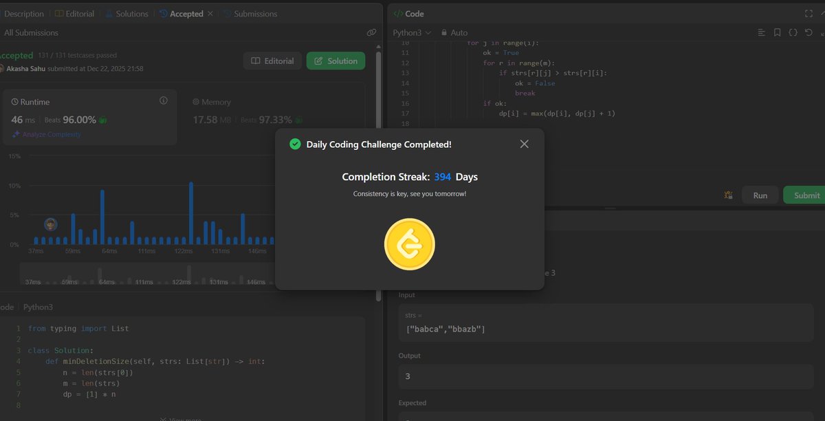 akashasahu07's tweet image. Day - 394
LeetCode daily challenge completed. Steady progress forward. 💻📈
#LeetCode #LeetCodeDaily #CodingPractice