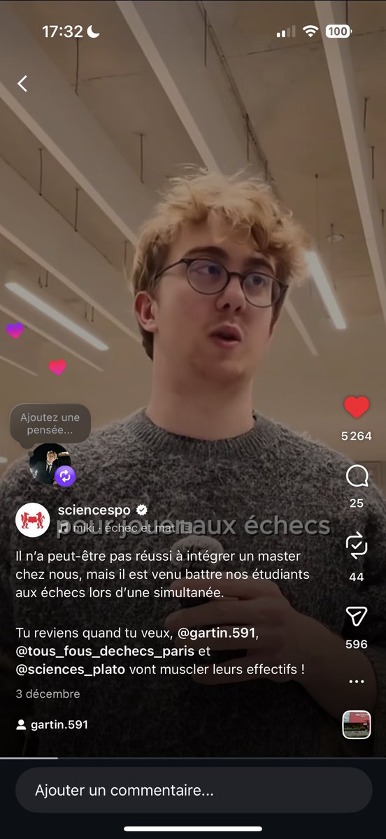 Dites vous Sciences Po ils m’ont refusé en L1 et en Master puis jsuis venu jouer aux échecs et ils ont mis sur leur compte officiel « il n’a peut être pas réussi à intégrer un:aster chez nous mais il est venu battre nos étudiants aux échecs » le manque de respect est phénoménal