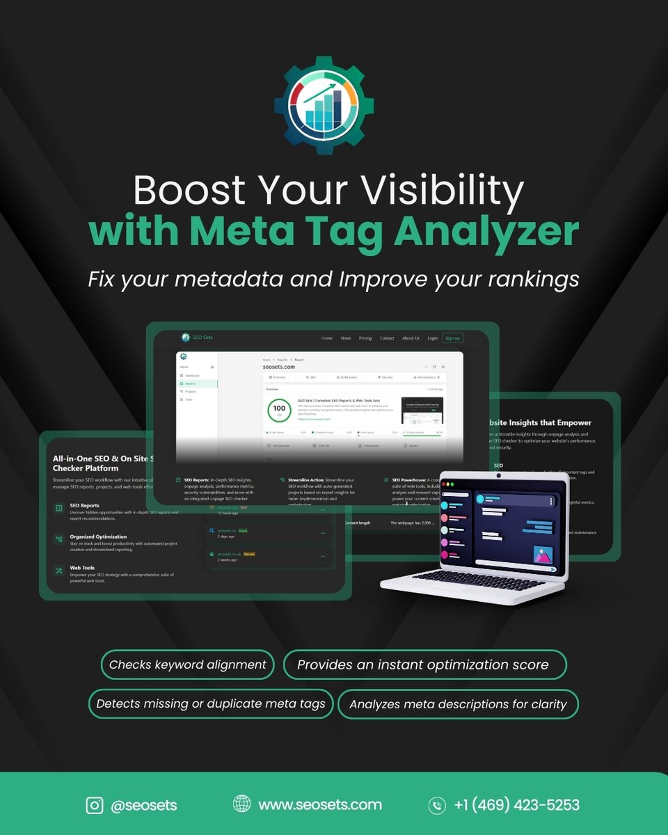 seo_sets's tweet photo. Your metadata influences how search engines (and users) perceive your website. With SEO Sets' Meta Tag Analyzer, you can instantly detect issues, improve clarity, and optimize your pages for maximum visibility. Ideal for marketers, business owners, and SEO professionals seeking fast and accurate information. ⚡
