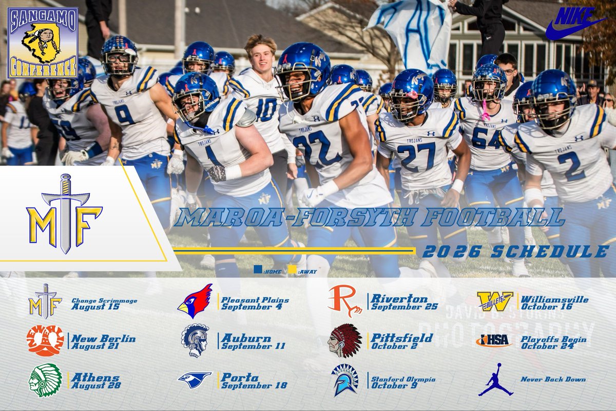 MTFFootball's tweet image. Due to the recent IHSA recommendation and extensive conversations between our AD and other ADs/area referees, our schedule has been altered. The original schedule (before the playoff expansion) that was released has just been moved up a week. 

Theme nights in next post