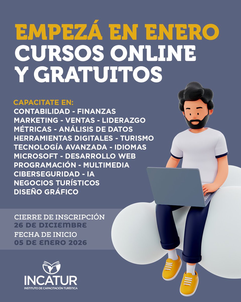 Últimos días para inscribirte a los cursos de enero. ⏰

Capacitación online, gratuita y 100% a tu ritmo.

👉 Cierre de inscripción: 26 de diciembre.

Anotate hoy incatur.org.ar