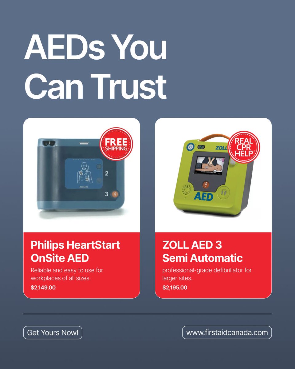 FirstAidCanada's tweet image. 🚨 NEW: Ontario Regulation 157/25 requires AEDs on many construction sites starting Jan 1, 2026. Not sure which AED to choose? What accessories you need? How to store them properly? We've got answers (and real humans to talk to) 📞 1-855-322-4243

firstaidcanada.com/product-catego…