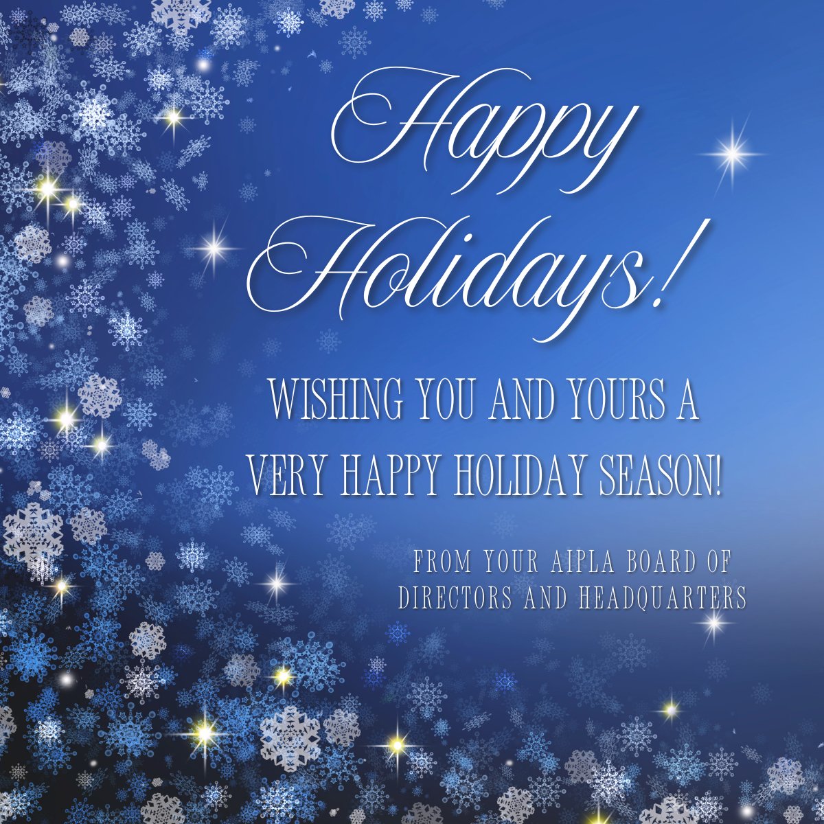 ✨ Season’s Greetings from AIPLA ✨

Thank you for being part of the AIPLA community this year. We wish you a joyful holiday season and look forward to connecting again in the New Year!

#AIPLA #SeasonsGreetings #HappyHolidays #IPCommunity #YearEnd #MemberAppreciation #NewYears