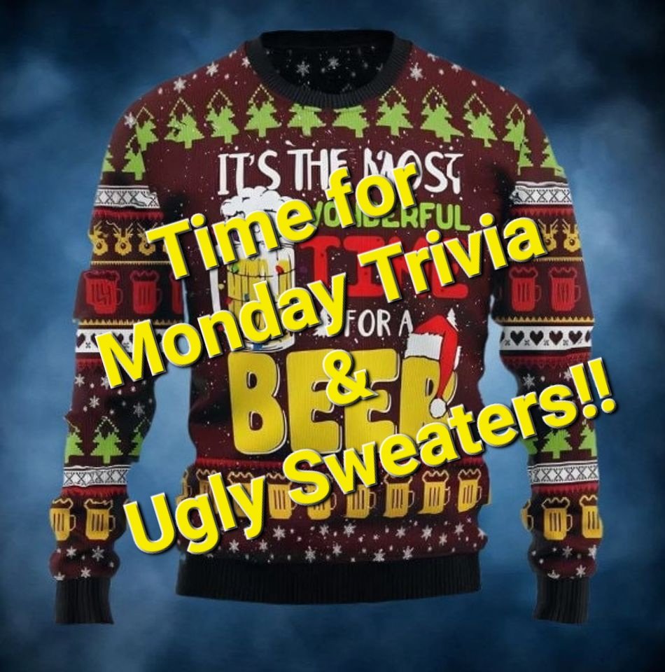bathaleworks's tweet image. Join us this evening at 6 pm for Monday Trivia &amp;amp; our 3rd Annual Ugly Sweater Contest!!  Prizes for top 3 sweaters!!

Open 2-8 pm.  And we had planned on being open 3-6 pm Christmas Eve, but that's looking iffy right now.  We'll keep you posted.   Cheers!!  🍻