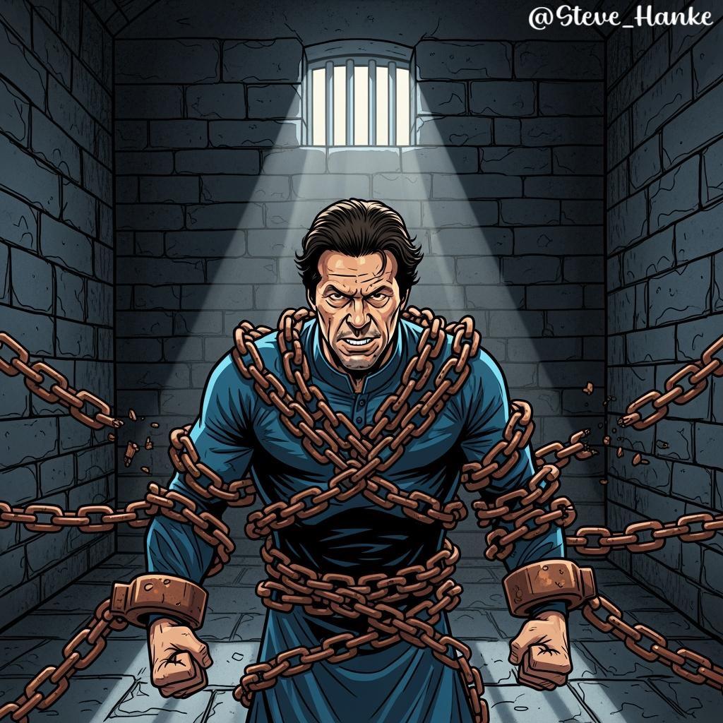 steve_hanke's tweet image. #PAKWatch 🇵🇰: Imran Khan is held in solitary confinement for 23hr a day. He's under constant surveillance, with no outdoor access. The UN has concluded that Khan’s detention conditions constitute torture.

FREE IMRAN KHAN.