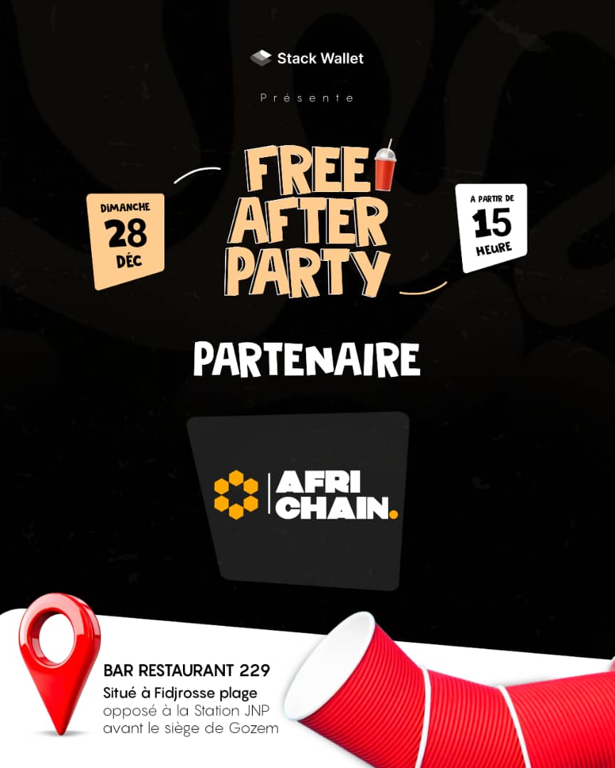 Après une année intense,quoi de mieux qu’une after party Web3 entre passionnés? 

Stack Wallet vous invite à une FREE After Party pour échanger,se détendre et parler du Web3 dans 5–10 ans.

🗓️28 décembre|⏰dès 15h
📍Bar-Restaurant 229 – Fidjrossè Plage
À ne pas manquer
#AfriChain