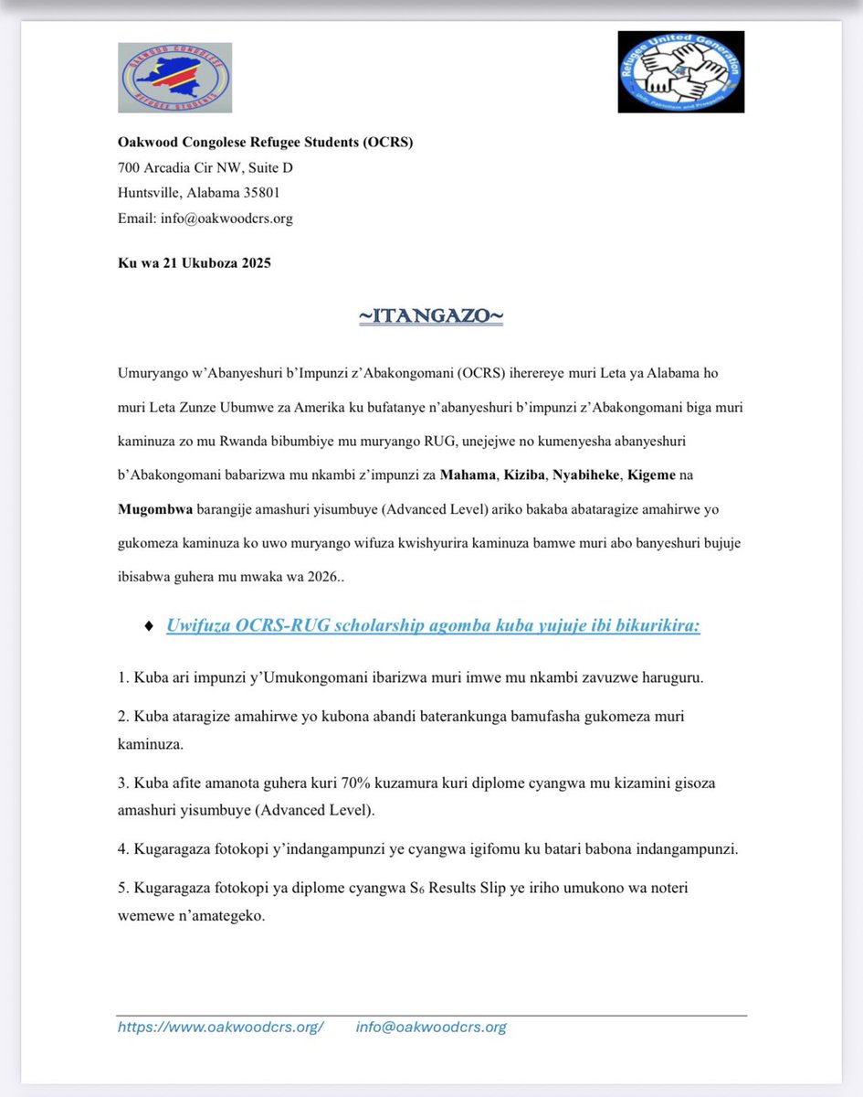 OCRS21's tweet photo. Attention all 🚨🚨OCRS- RUG 🇨🇩 Scholarship. https://t.co/4RZKPdS19I