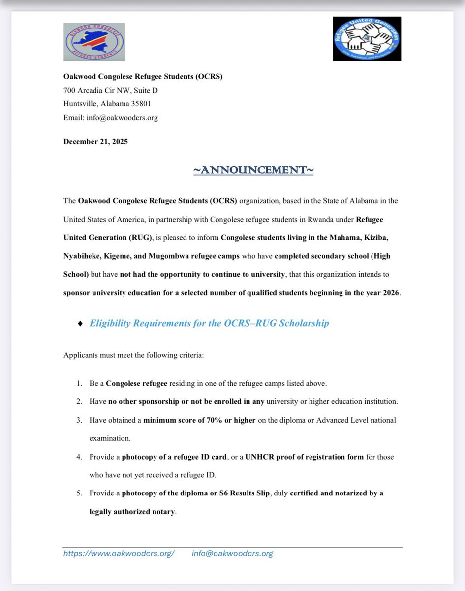 OCRS21's tweet photo. Attention all 🚨🚨OCRS- RUG 🇨🇩 Scholarship. https://t.co/4RZKPdS19I