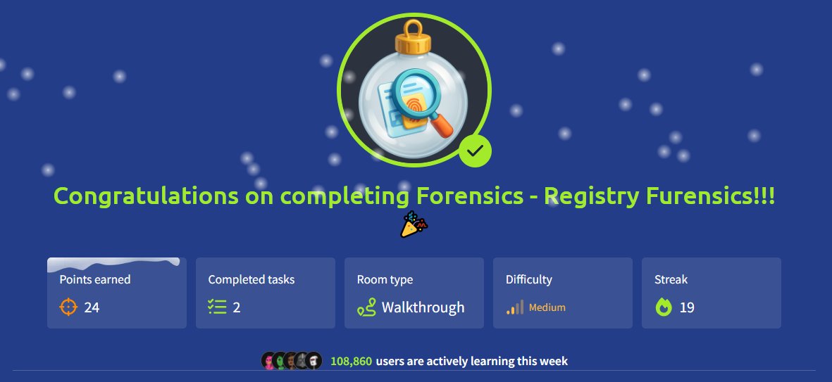 🧪 Completed “Forensics – Registry Furensics” on <a href="/TryHackMe/">TryHackMe</a>! 🔐
Explored Windows Registry artifacts for DFIR &amp; incident response.
Solid hands-on learning in AOC 2025. 🚀
#TryHackMe #AoC2025 #DigitalForensics #DFIR #CyberSecurity #BlueTeam