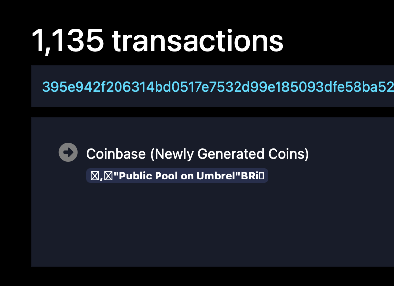 Oh shit. In less than 2 months, it's happened again!!

Massive congratulations to the newest solo-mining victor running <a href="/Public_Pool_BTC/">Public Pool</a> on Umbrel.

Absolute cinema.
