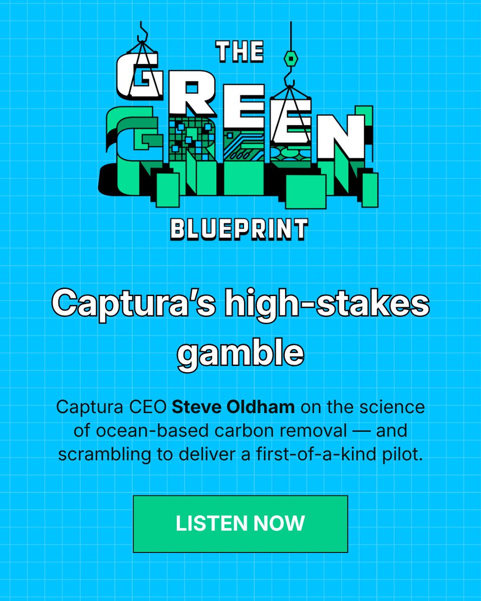 capturaCO2's tweet photo. We’re pleased to see our CEO, Steve Oldham, recently featured on @_LatitudeMedia's Green Blueprint podcast discussing Captura's journey scaling #DirectOceanCapture from desktop prototype to a 1,000-tonne pilot. Listen here: https://t.co/cxtOYZAXTf https://t.co/NokpXhiiUC