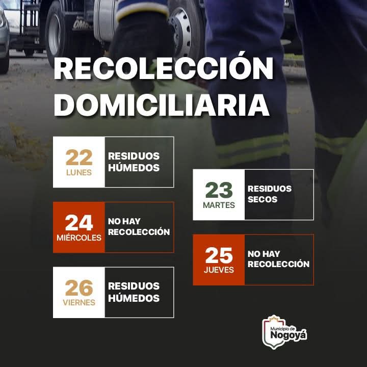 RECOLECCIÓN PARA LA SEMANA DE NAVIDAD🚚

👉Desde la Dirección de Ambiente del Municipio de Nogoyá, se recuerda a los vecinos de la ciudad que los días 24 y 25 de diciembre no habrá servicio de recolección domiciliaria de residuos.