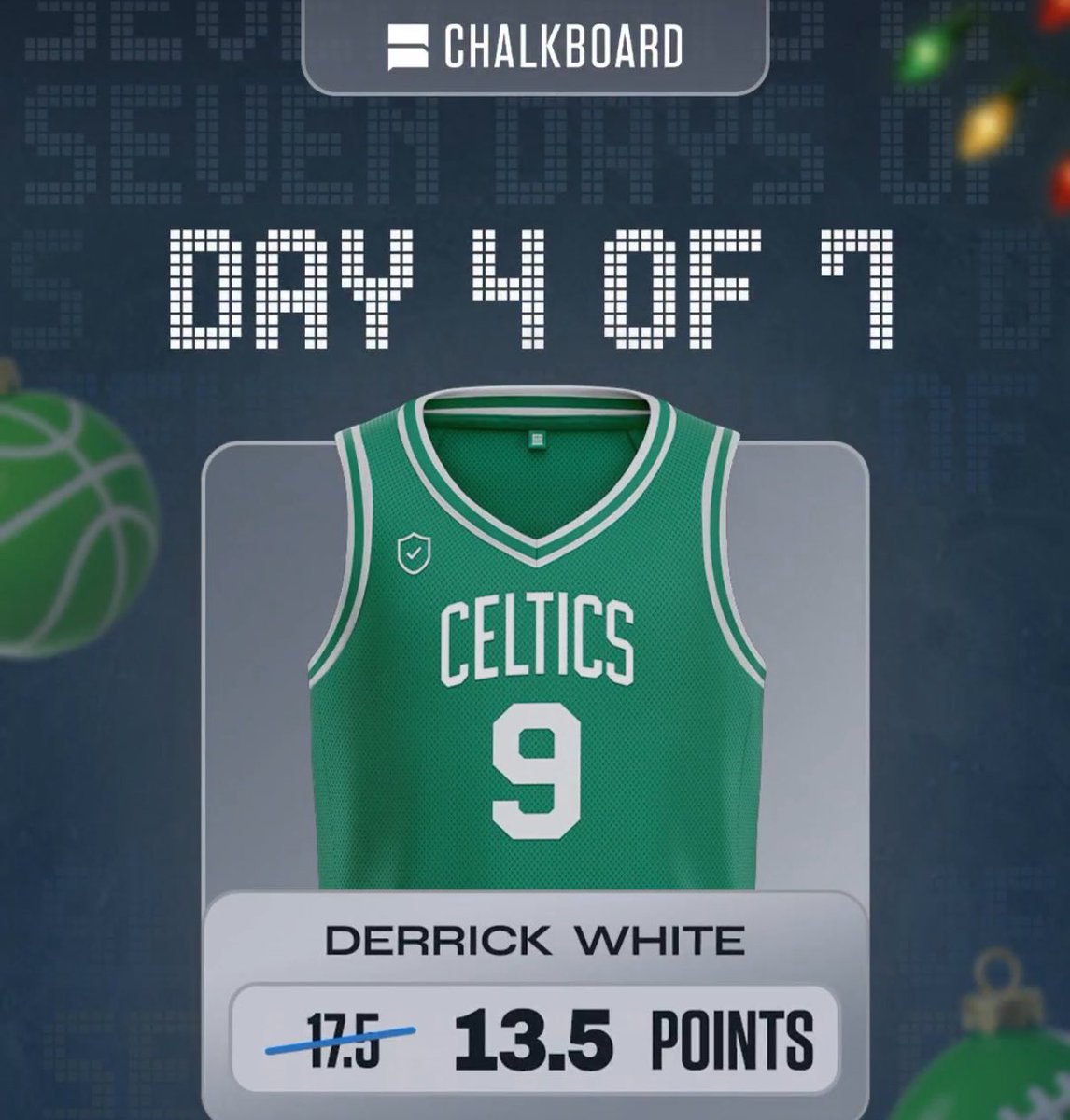 AlexCaruso's tweet image. DAY 4 of CHRISTMAS DISCOUNTS on Chalkboard

Derrick White 17.5➡️13.5 Points

CB gives out as many promos as anyone in the entire space make sure you’re locked in with them

Use Code CARUSO for a 100% Deposit Match up to $100 go.chalkboard.io/websignup-v1-t…