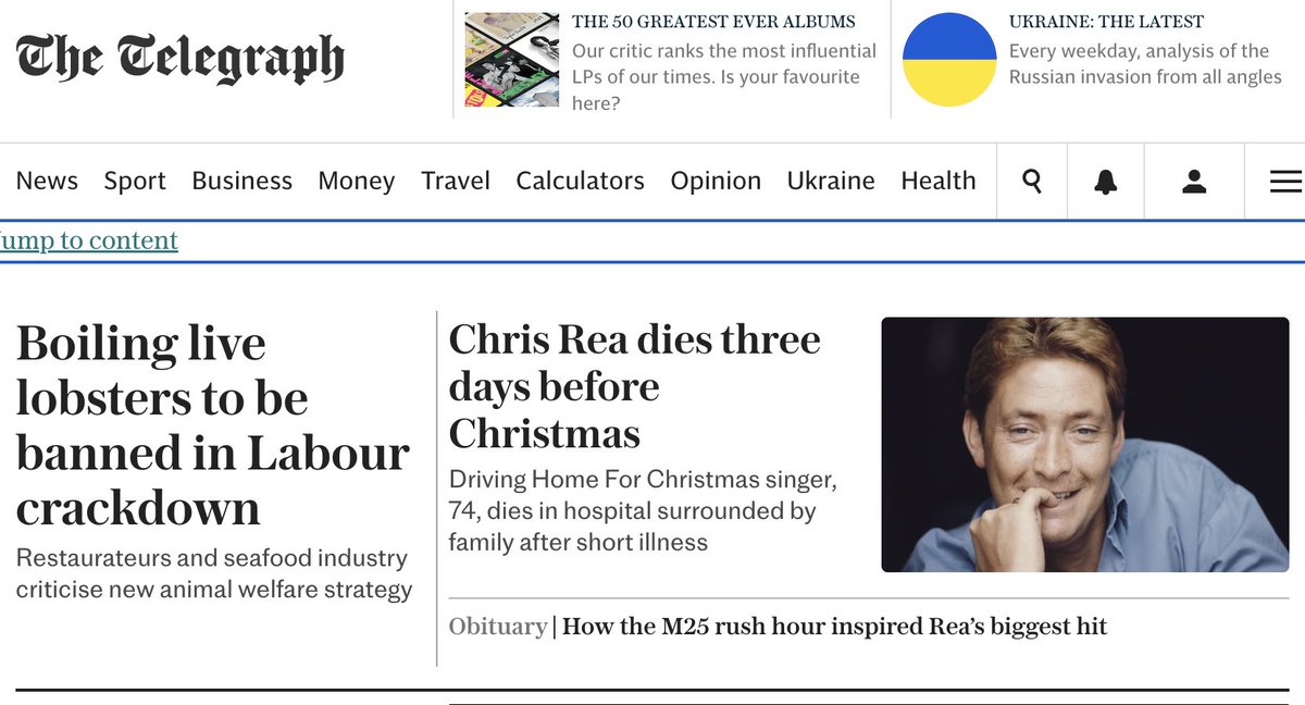 Today's Telegraph culture war headline:

Objecting to banning BOILING LIVE LOBSTERS.