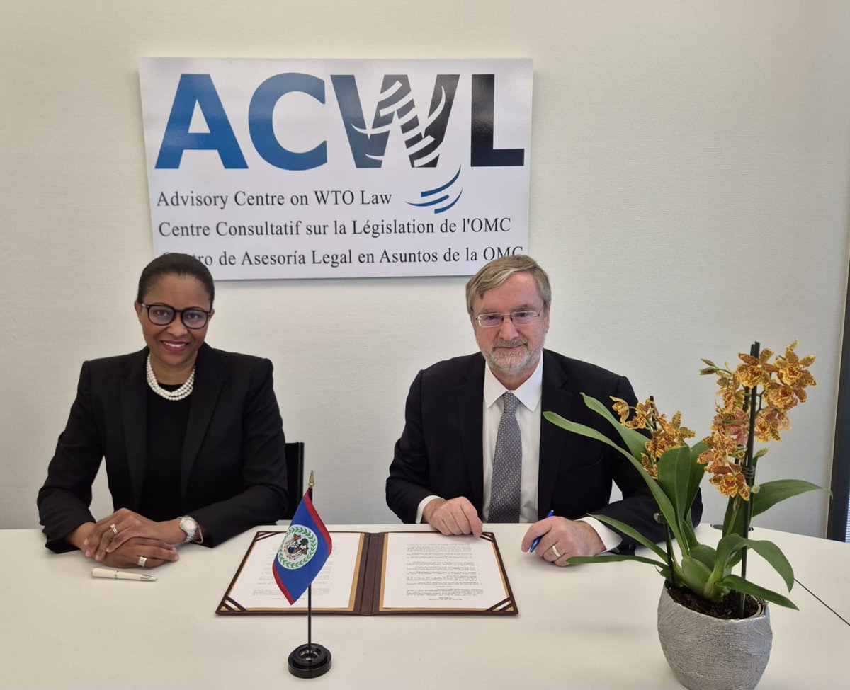 H.E. Dr. Gianni Avila signed the Protocol of Accession for Belize to join the Advisory Centre on World Trade Organization Law. As a full member, Belize will now have access to expert legal advice and policy guidance on World Trade Organization matters <a href="/ACWLOfficial/">Advisory Centre on WTO Law (ACWL)</a>