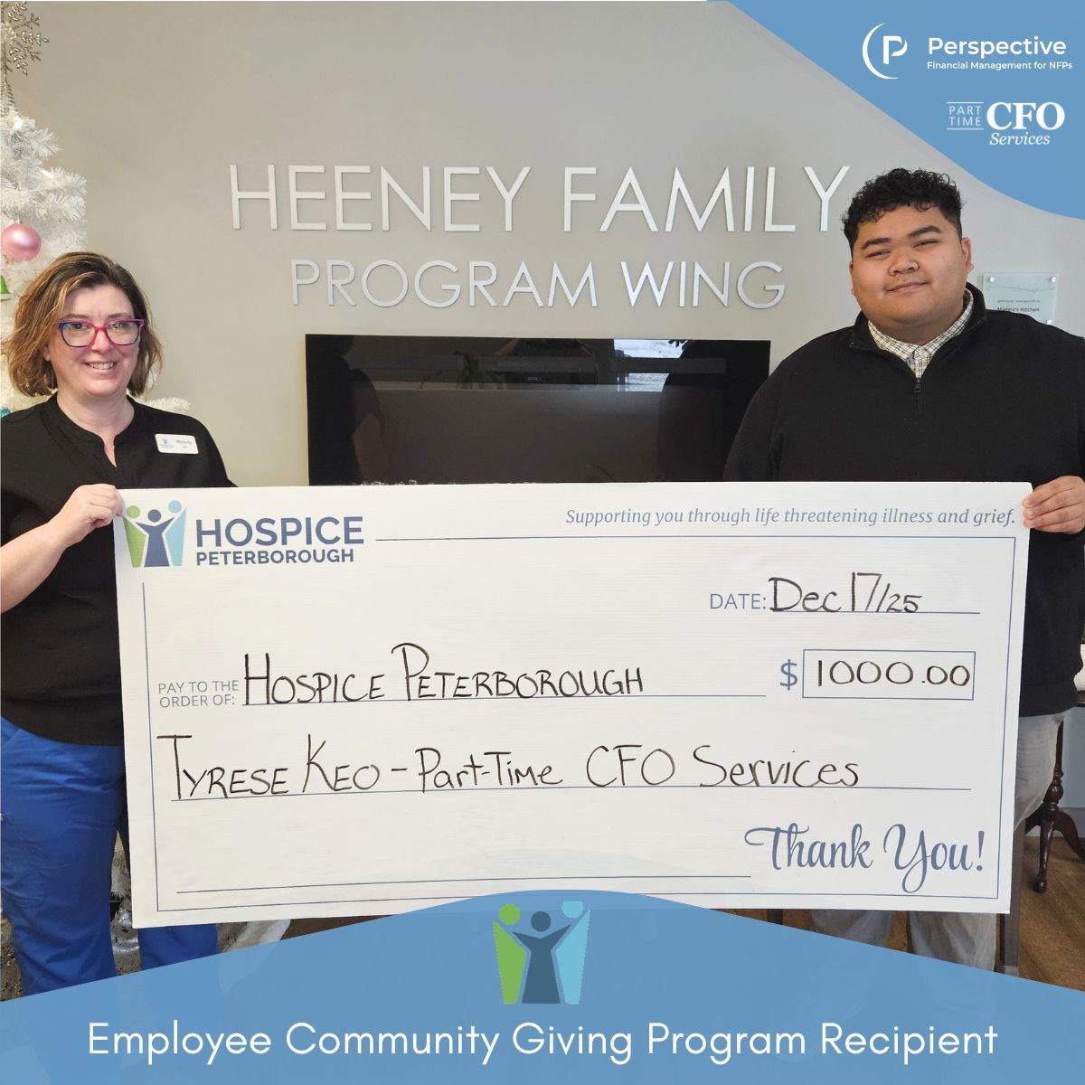 PTCFO's tweet image. Tyrese selected Hospice Peterborough and the Down Syndrome Association of Peterborough as recipients of this year’s Community Giving Program! Supporting compassionate end-of-life care and inclusive opportunities in our community.
#EmployeeCommunityGiving #CommunityImpact