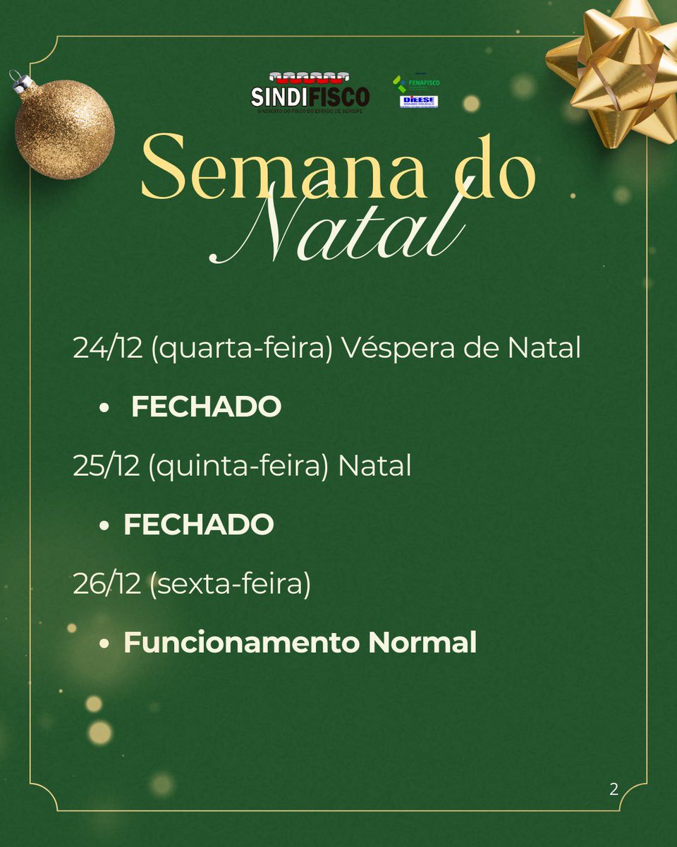 SINDIFISCOSE's tweet image. Expediente de Fim de Ano - SINDIFISCO/SE

Veja o funcionamento da sede do SINDIFISCO/SE durante as festividades de Fim de Ano

▶️sindifisco-se.org.br/leitura/7643/e…