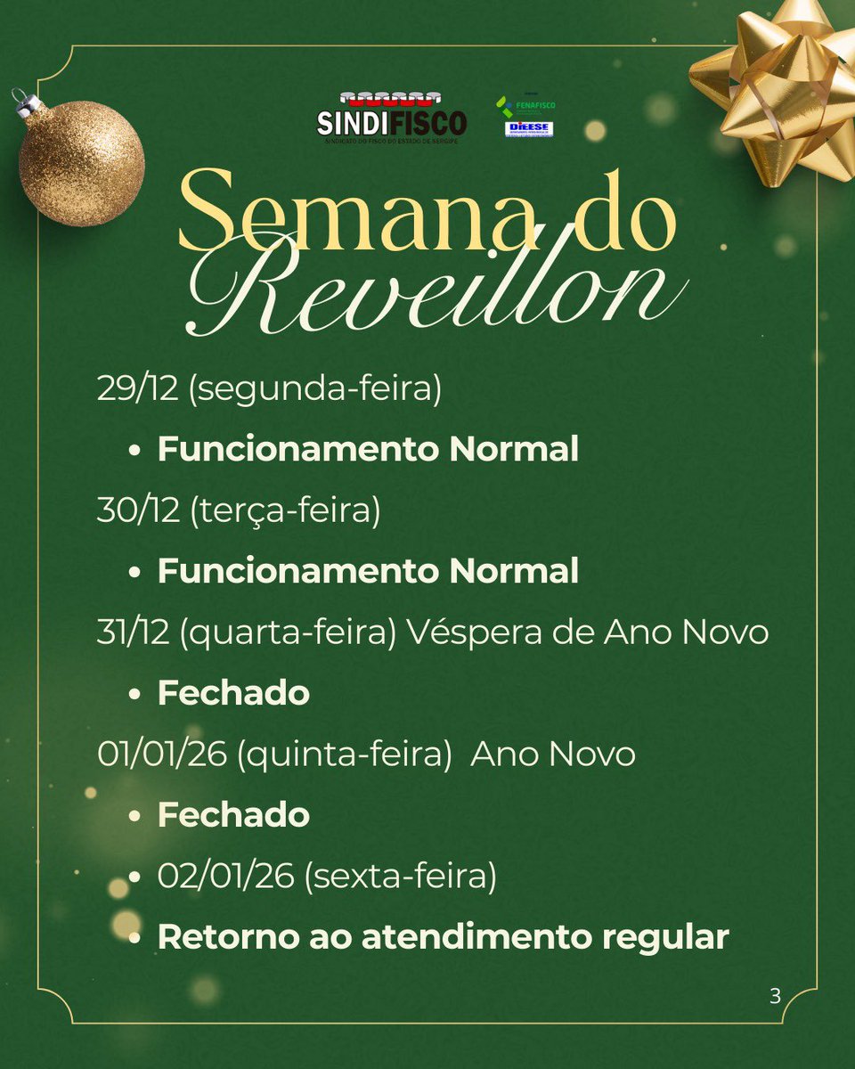 SINDIFISCOSE's tweet image. Expediente de Fim de Ano - SINDIFISCO/SE

Veja o funcionamento da sede do SINDIFISCO/SE durante as festividades de Fim de Ano

▶️sindifisco-se.org.br/leitura/7643/e…