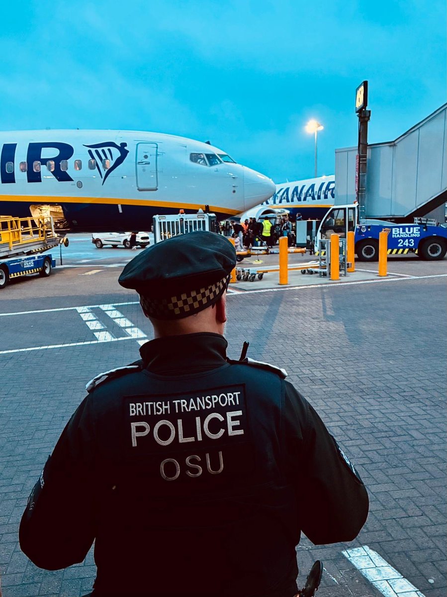 BTP's tweet image. Yesterday officers made a visit to Stansted Airport as a wanted suspect was flying in from Amsterdam.

The man, wanted for harassment &amp;amp; coercive control following an incident at Enfield station, was arrested at the gate.

There’s no hiding. We will find you. We will arrest you.