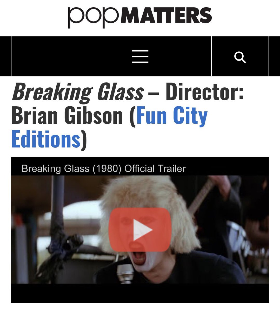 FunCityEdition's tweet image. Brian Gibson’s BREAKING GLASS (1980) starring Hazel O’Connor and Phil Daniels makes the cut! Thank you, @PopMatters. 🙏