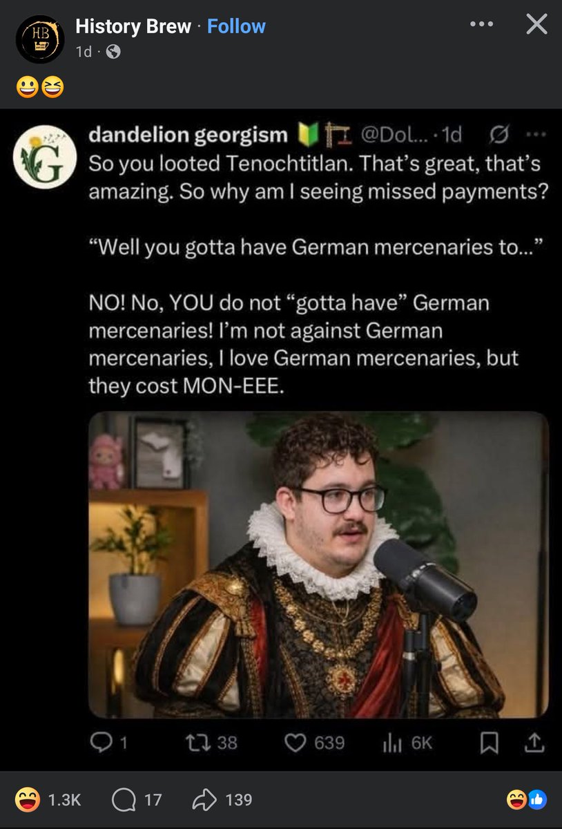 We're several layers deep now. Caleb is a meme on Facebook which is just a screenshot of a meme from X. 

<a href="/sircalebhammer/">Caleb Hammer</a>