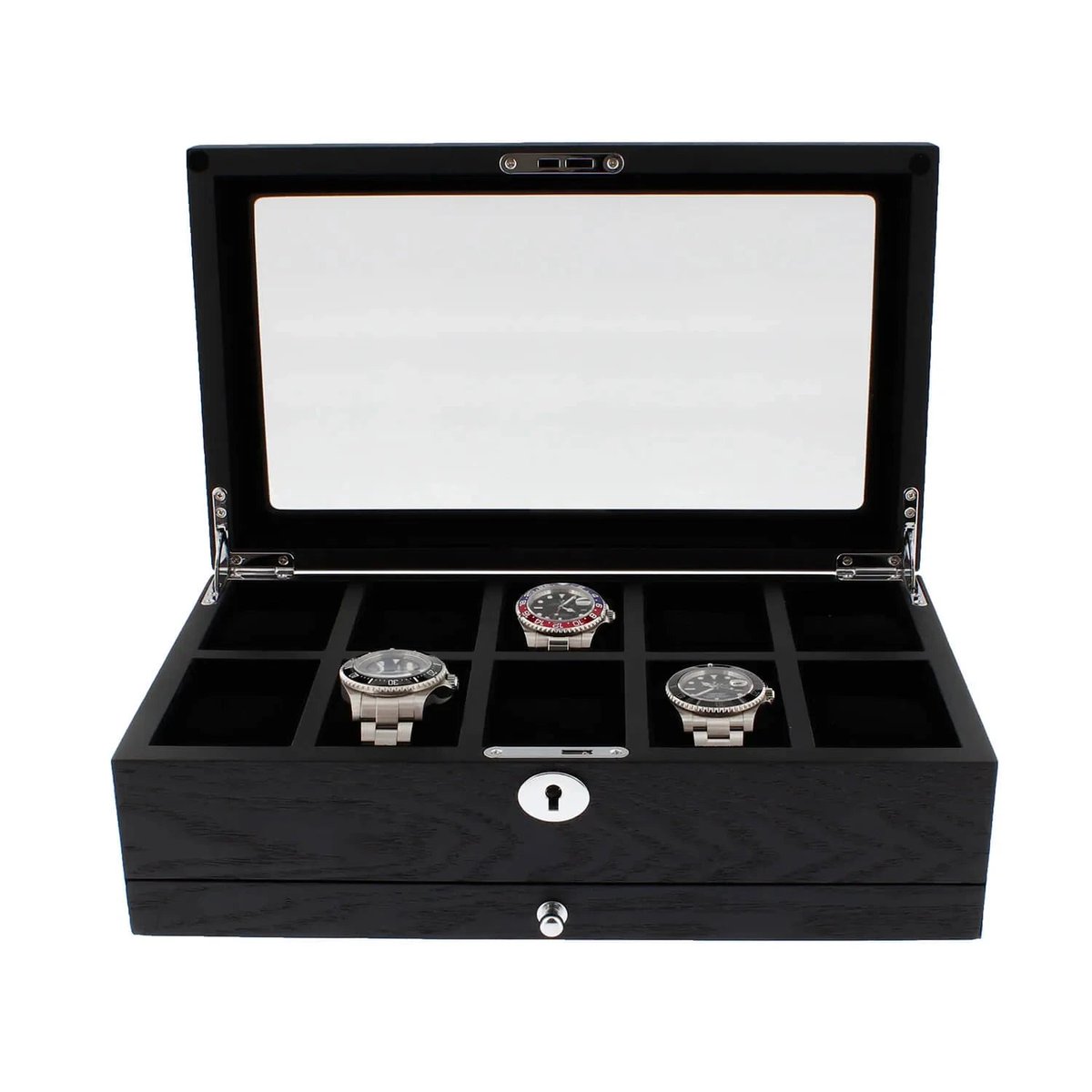 aevitas_uk's tweet image. Keep your timepieces organized in style with our black oak veneer box. Fits 10 watches plus an extra drawer for convenience. Perfect for those who value organization and quality. £229.95 #WatchStorage #LuxuryStorage aevitas-uk.co.uk/products/premi…