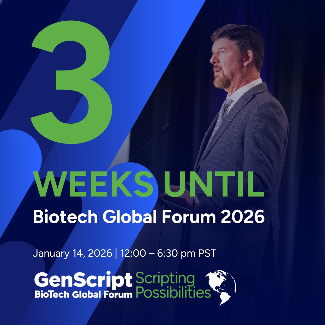 GenScript's tweet image. 3 weeks to go 🌍

#BGF2026 is getting close. Leaders and builders will come together during JPM Week to script possibilities and showcase innovations shaping the next era of therapeutic innovation.

Register today: …-global-biotech-forum.cventevents.com/qWVK4y?rt=mNTw…
