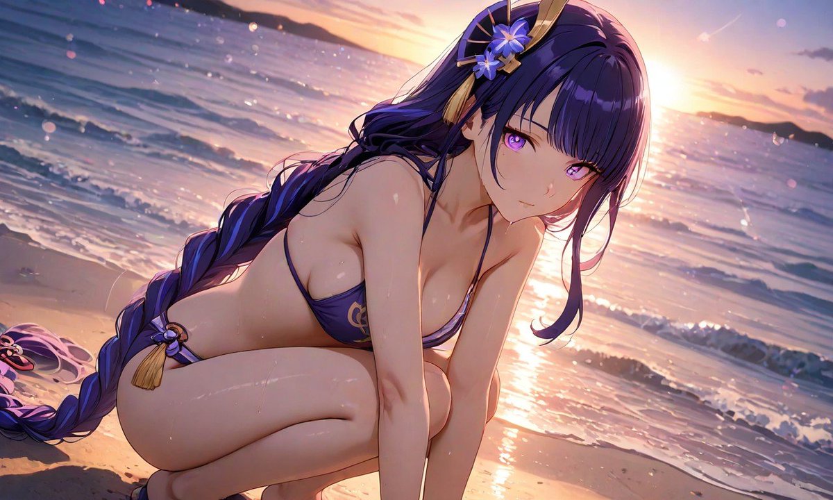 sinh_doan90713's tweet photo. Raiden Shogun bikini on the beach #GenshinImpact #Raiden_Shogun_Ei https://t.co/k6mhOdTcC1