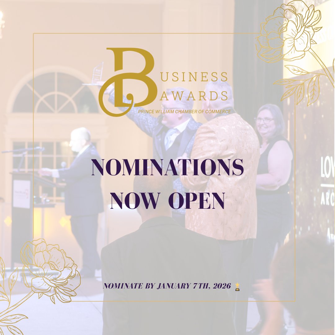 pwchamber's tweet photo. The 2026 Business Awards Nominations Are Now Open!

It’s time to celebrate the best of our local business community! Nominate and vote for your favorite businesses in the City of Manassas, City of Manassas Park, and Prince William County.🏆

Vote at:https://t.co/2azphuPzZk https://t.co/lYqRhaVfdr