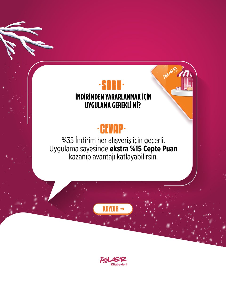 islerkitabevi's tweet photo. İşler Kitabevleri Efsane Aralık Kampanyası Başlıyor!

Merak ettiğiniz tüm soruların cevapları Kampanya Rehberi’mizde!

• İndirim Ne Zaman? 🗓️ 26-27-28 Aralık tarihleri arasında.
• Hangi Ürünler Dahil? Mağazalarımızdaki TÜM İşler Yayın Grubu ürünlerinde etiket fiyatı üzerinden indirim geçerli!
• Uygulama Şart mı? Uygulama ile %35 indirime ekstra %15 Cepte Puan kazanarak avantajı katlayın!
• Puanlar Ne Zaman Kullanılır? Puanlarınız hemen yüklenir, bir sonraki alışverişinizde para yerine kullanabilirsiniz!
• Nerede Geçerli? Tüm İşler bayi, şube ve satış noktalarında!
Fırsatları kaçırmamak için kaydırın, sorularınızın cevabını görün ve bu 3 günü ajandanıza not edin!
👉 26-27-28 Aralık’ta sizleri bekliyoruz!
#İşlerKitabevleri #EfsaneAralık #Kitapİndirimi #CeptenPuan #Kampanya #Kitap