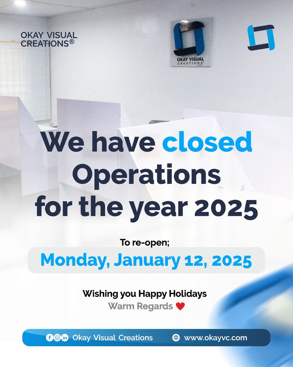 okay_vc's tweet photo. And thatβs a wrap for the year!
As we officially close operations, we just want to say a big thank you to everyone who believed in us, worked with us, supported us, and cheered us on.
Thank you for being part of our journey this year. See you soon
#OkayVisualCreations https://t.co/prtDDKBHsb