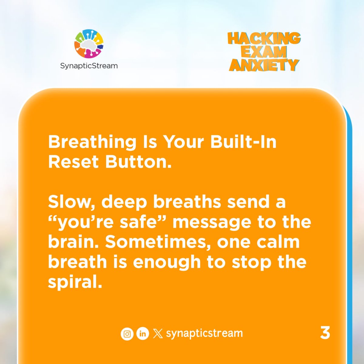 SynapticStream's tweet photo. Your brain doesn’t forget under pressure, it goes into survival mode. For many of us, exams feel like danger, so fear takes the wheel and the knowledge we have accumulated hides. 

A thread🧵 https://t.co/SbzAO7CST5