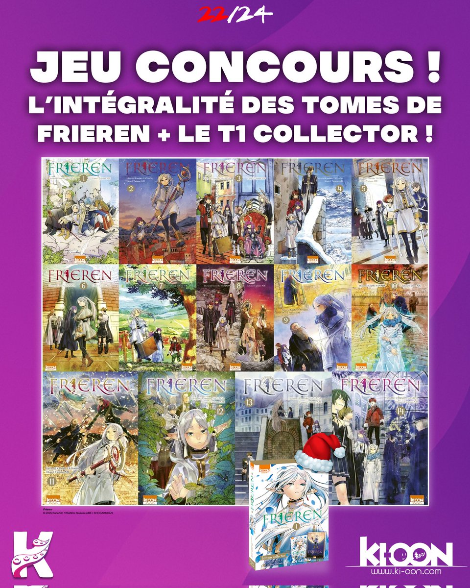Inku_fr's tweet image. [CALENDRIER DE L'AVENT 22/24]

Tente de gagner L'INTÉGRALE des tomes du manga FRIEREN + le tome 1 COLLECTOR ! 🎁

Pour participer : 
- RT
- Follow @Inku_fr et @ki_oon_Editions
- Tag 1 ami en commentaire 

TAS le 29/12!
Bonne chance ! 🍀