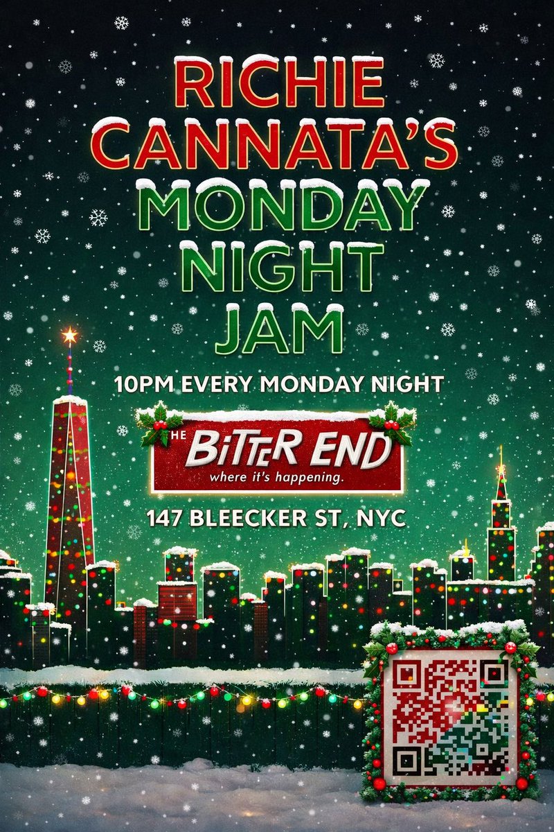 🎄🎶 Christmas Jam tonight at The Bitter End!
Feeling festive? Play a Christmas tune. Not in the mood? Regular jam tunes welcome. No pressure, just good vibes.

🕙 10PM | 147 Bleecker St, NYC

#MondayNightJam #TheBitterEnd #LiveMusicNYC #ChristmasJam