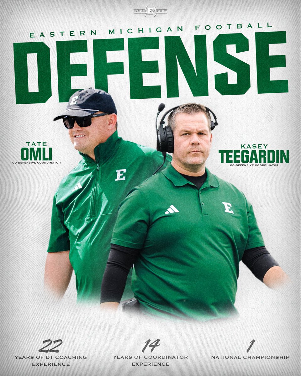 EMUFB's tweet image. Doubling Down on Defensive Development 

@CoachOmli and @CoachTee34 are taking the reins of the defense!

📰 tinyurl.com/2ck5sqw8

#EMUEagles ⛓️ #ETOUGH