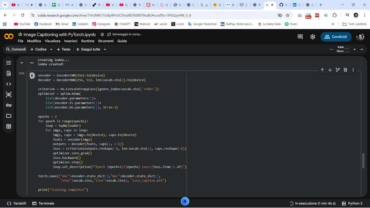 AngeloSorte's tweet photo. Excited to start a new project exploring Image Captioning with PyTorch! Looking forward to diving deeper into computer vision and AI applications. 🚀

#PyTorch #ImageCaptioning #ComputerVision #DeepLearning #AI #MachineLearning #AIProjects #AngeloSorte https://t.co/3JbgFb55Mc