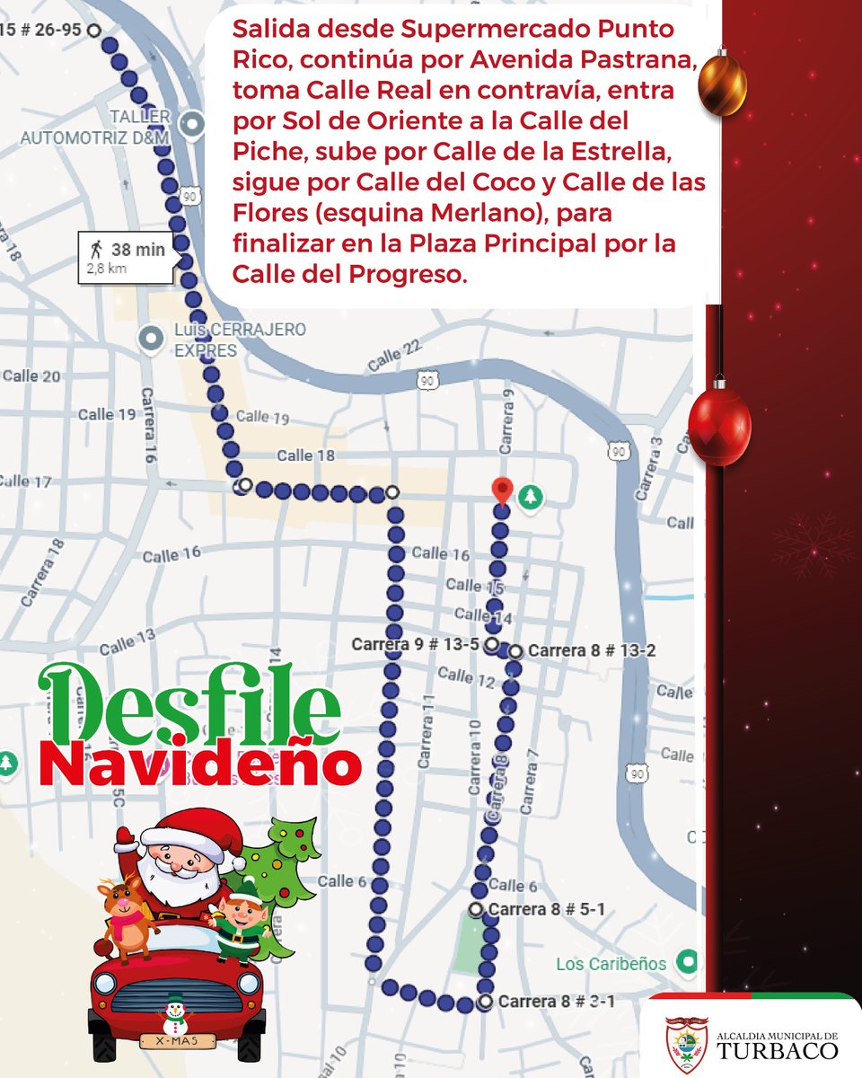 Te invitamos a disfrutar del Desfile Navideño, un espacio para compartir en familia, celebrar la tradición y llenar nuestro municipio de alegría, música y color. Acompáñanos este martes 23 de diciembre, desde las 5:00 p. m., con salida desde el Supermercado Punto Rico.🎄🎅🏻✨️