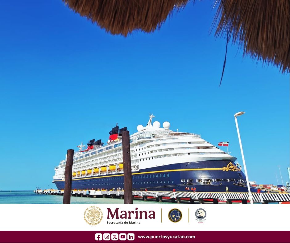 Lunes con arribo de #Crucero en #PuertoProgreso, con el atraque del Disney Magic a las 9:43 h, procedente de Cozumel, Quintana Roo, viajan a bordo 3,620 visitantes: 2,608 pasajeros y 1,012 tripulantes; con programación de zarpe a las 19:00 h, con destino a Galveston, Texas.