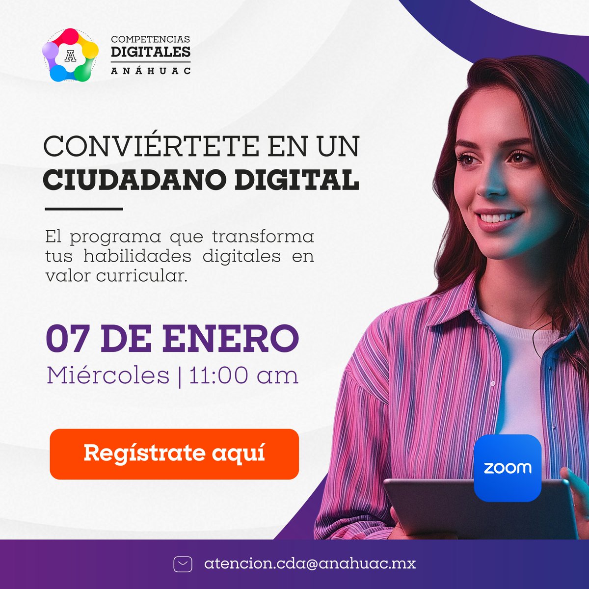#SomosAnáhuac ¿Quieres saber cómo el Programa Competencias Digitales Anáhuac puede sumar a tu desarrollo profesional?​

Te invitamos a nuestro Webinar informativo.

📅 Miércoles 07 de enero​
🕓 11:00 am​
🔗 Regístrate aquí: forms.office.com/r/WQCXZt05mS