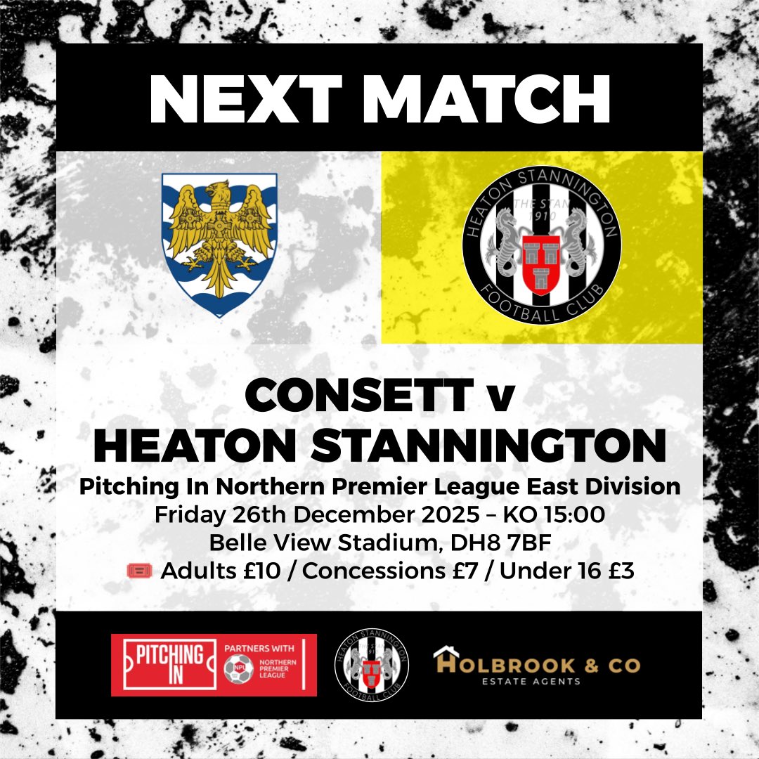 🟡NEXT MATCH🟡

Our final match of 2025 is a trip to <a href="/ConsettAFC/">Consett AFC</a>! Wrap up warm and get behind the lads one last time this year!