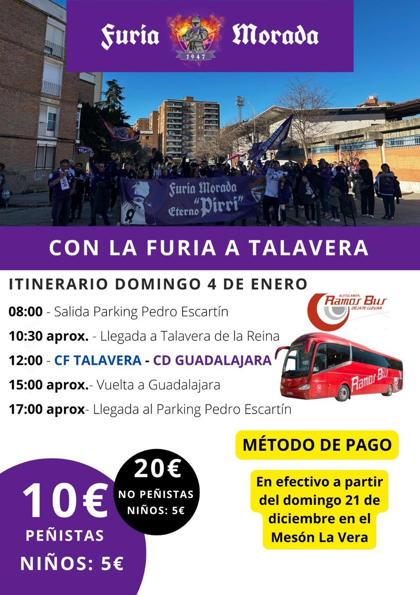 ℹ️ De cara al partido de la semana que viene, nuestras peñas oficiales <a href="/FuriaMorada1947/">Furia Morada 1947</a> y <a href="/lazorraalk/">La Zorra Alkarreña</a> organizan autobús para viajar a Talavera.

¡Os esperamos por tierras talaveranas! 💜