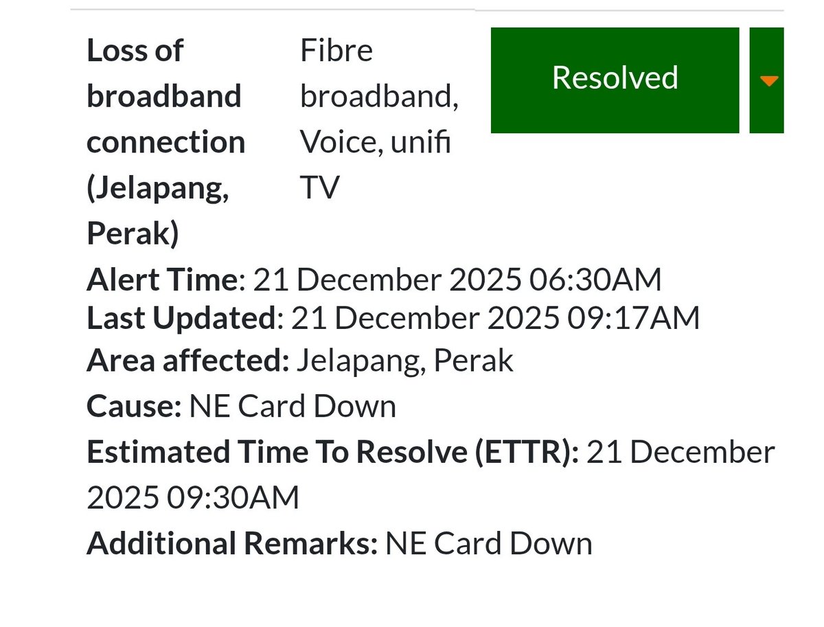 naimputera's tweet photo. Annnndd internet is back. Pretty sure its going down again soon. Jelapang team probably hiding issues. Happy to just keep it as resolved? End of year need to keep KPI clean. https://t.co/4pHrr0nGRg