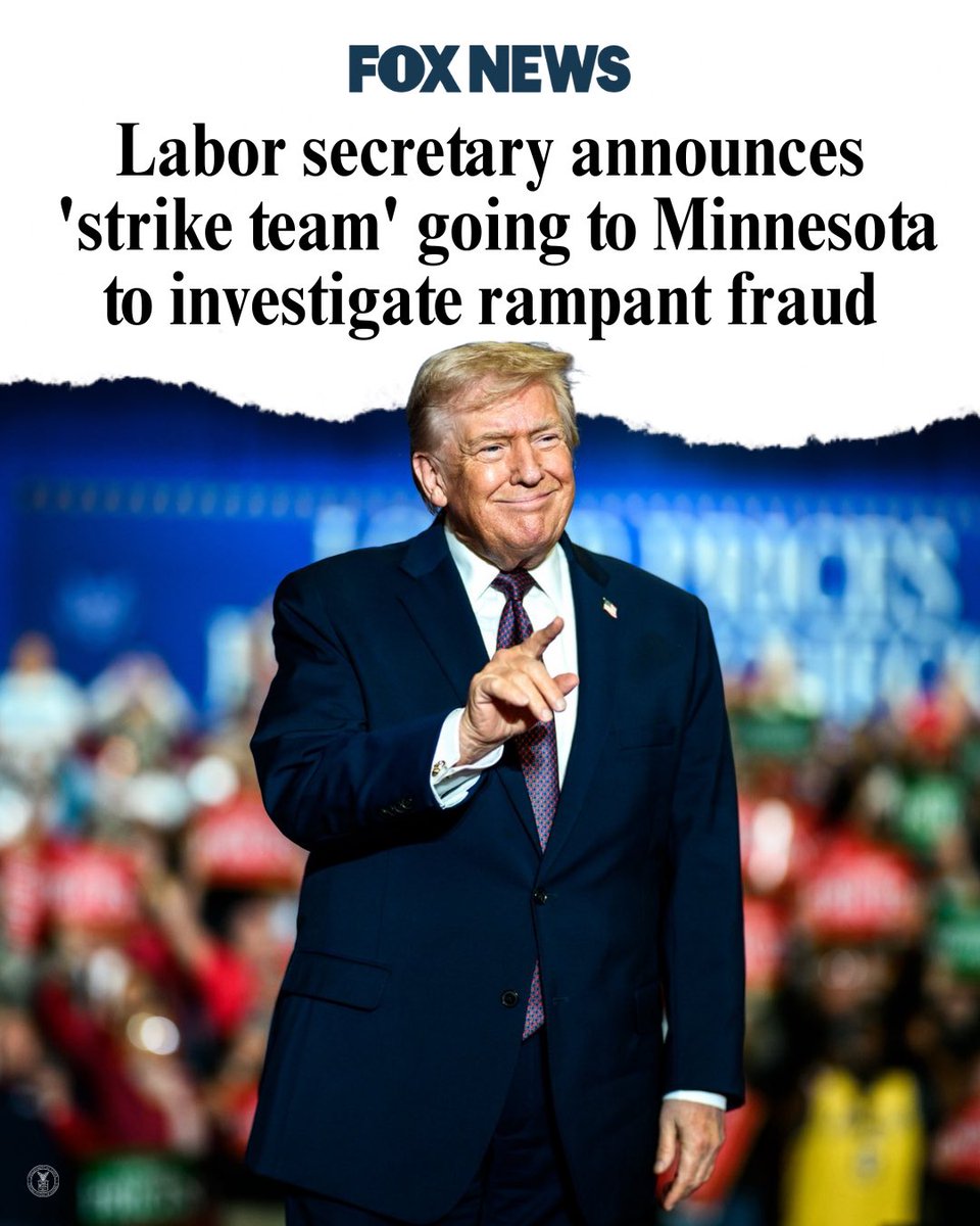 USDOL's tweet image. Taxpayer-funded unemployment benefits are for AMERICAN WORKERS ONLY. 

Reports of mass welfare fraud among TPS Somalis and other groups in Minnesota are deeply troubling. 

We’re sending in a team to investigate if these issues exist in the state’s unemployment insurance program…