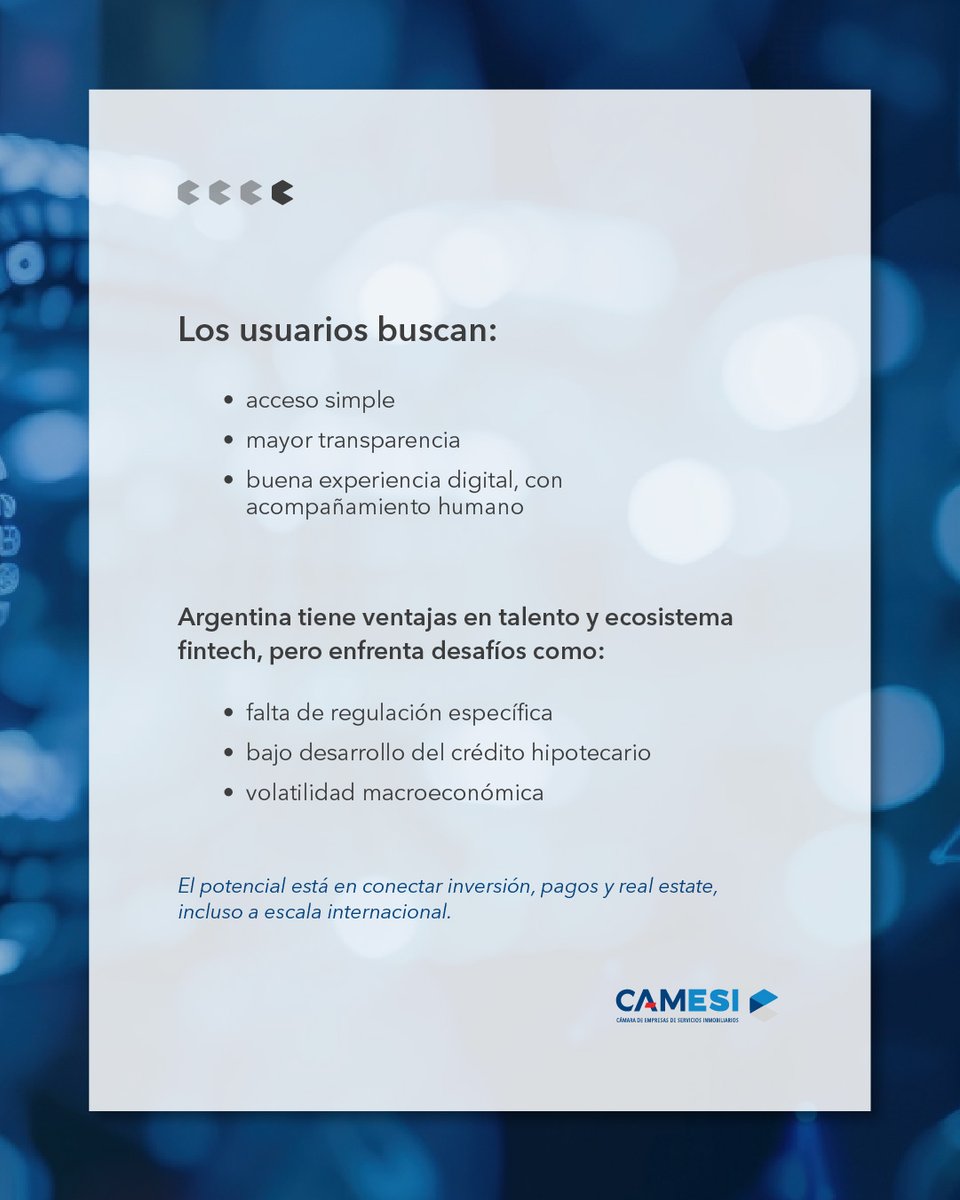 CAMESI_OFICIAL's tweet image. 🚀 El futuro del #proptech ya está en marcha

En Argentina, unas 40 empresas integran #fintech y real estate dentro de un ecosistema de casi 1.000 compañías, impulsando soluciones digitales para el sector inmobiliario.

Leé la nota completa acá: camesi.com.ar/sin-categoria/…
