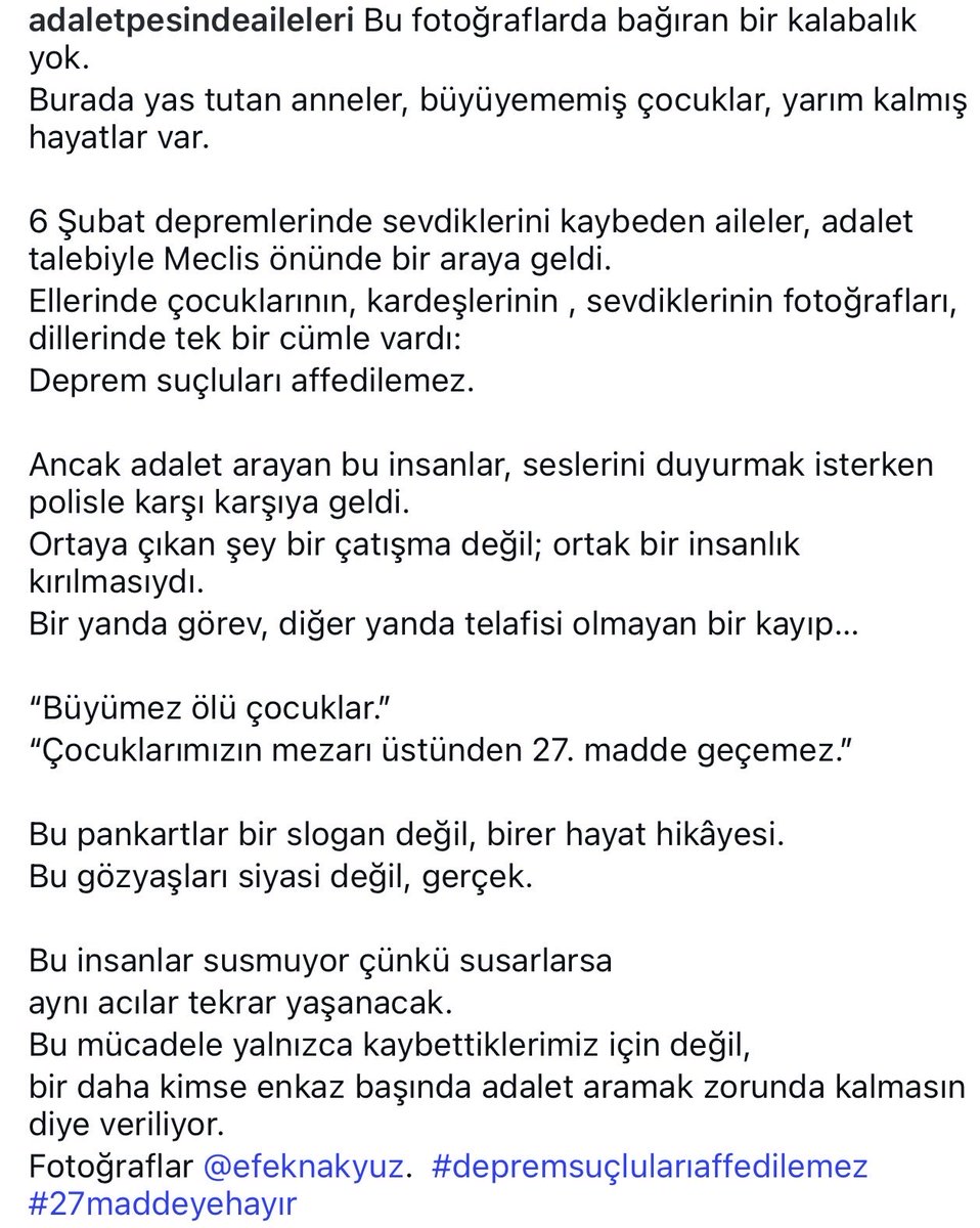 muysun's tweet photo. Çürük binalarda on binler öldü. Suçluları Bizler affetmedik. Sizlerde affedemezsiniz. Hepsi cezasını çekmeli. #6ŞubatınAffıOlmaz 27. Maddeye Hayır https://t.co/JUHAcvpteZ