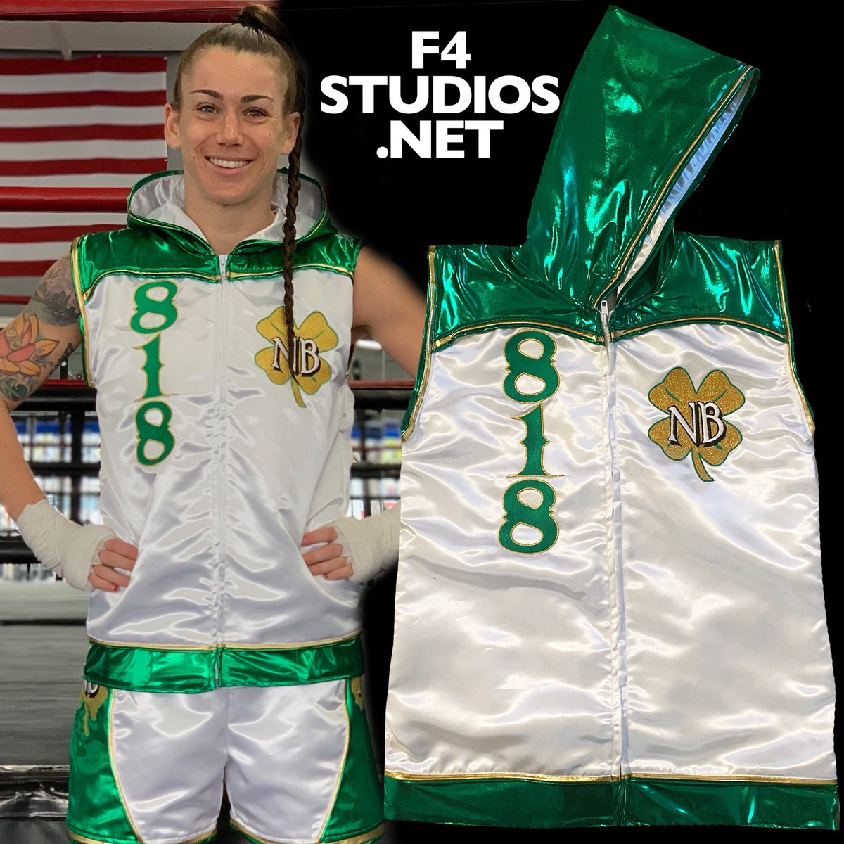 Custom Outfit for Nicole Benner  CALL US (323) 428-6466 #F4STUDIOS  #customboxingoutfits #boxingoutfits #boxingoutfit #customboxinggear #fightwear2champions #boxingkit #boxingislife #boxersofinstagram #customboxingkits #customoutfit #proboxer #boxinguniforms #boxingtrunks