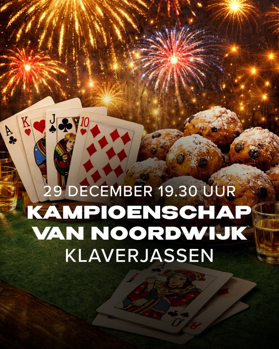 Op 29 december gaan we op zoek naar de beste klaverjasser van Noordwijk (en omstreken). Dus of je nu bij een club kaart of gewoon aan je keukentafel: van harte welkom! We starten om 19.30 uur op de Duinwetering in Noordwijk! Meedoen €4. Tot dan!
